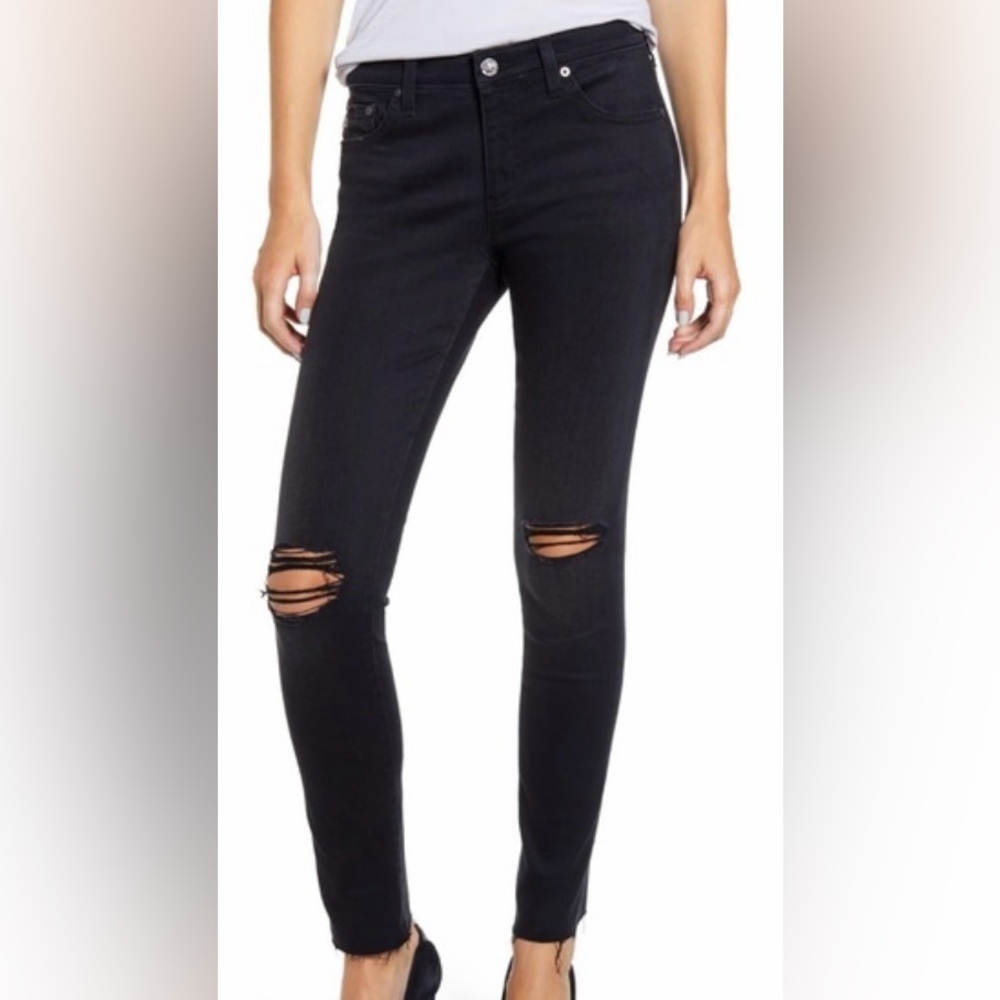 AG Adriano Goldschmied The Legging Ankle Super Skinny Black Distressed Size 27